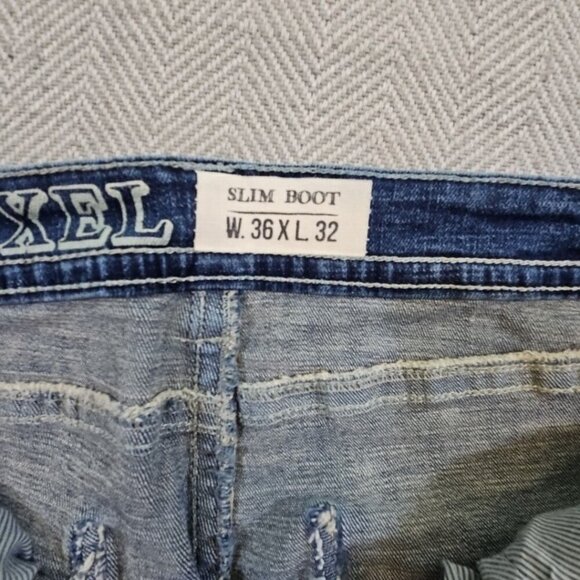 TK Axel Jeans Men's 36W 32L Slim Boot Cut Dark Wash Denim Pants Flap Pockets Y2K - Picture 12 of 13